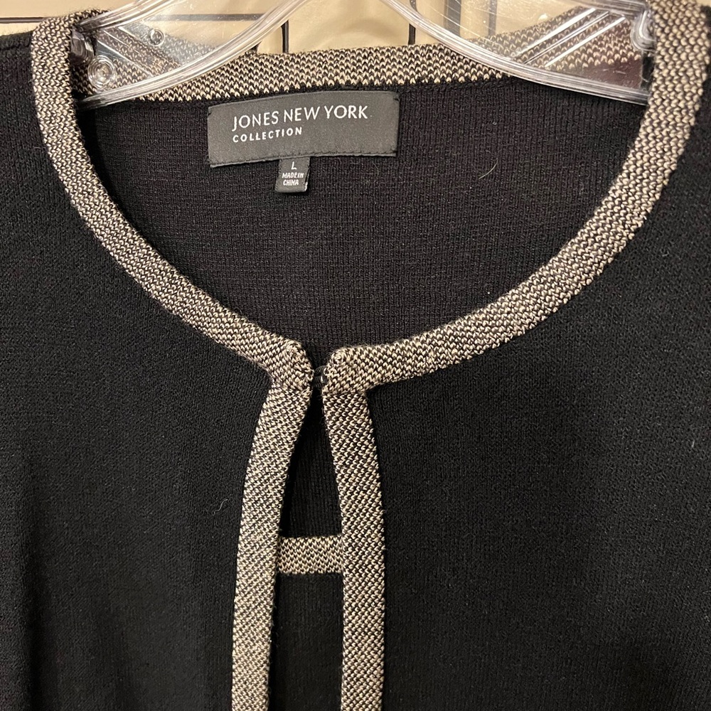 Jones New York Black Cardigan with Tan Accents